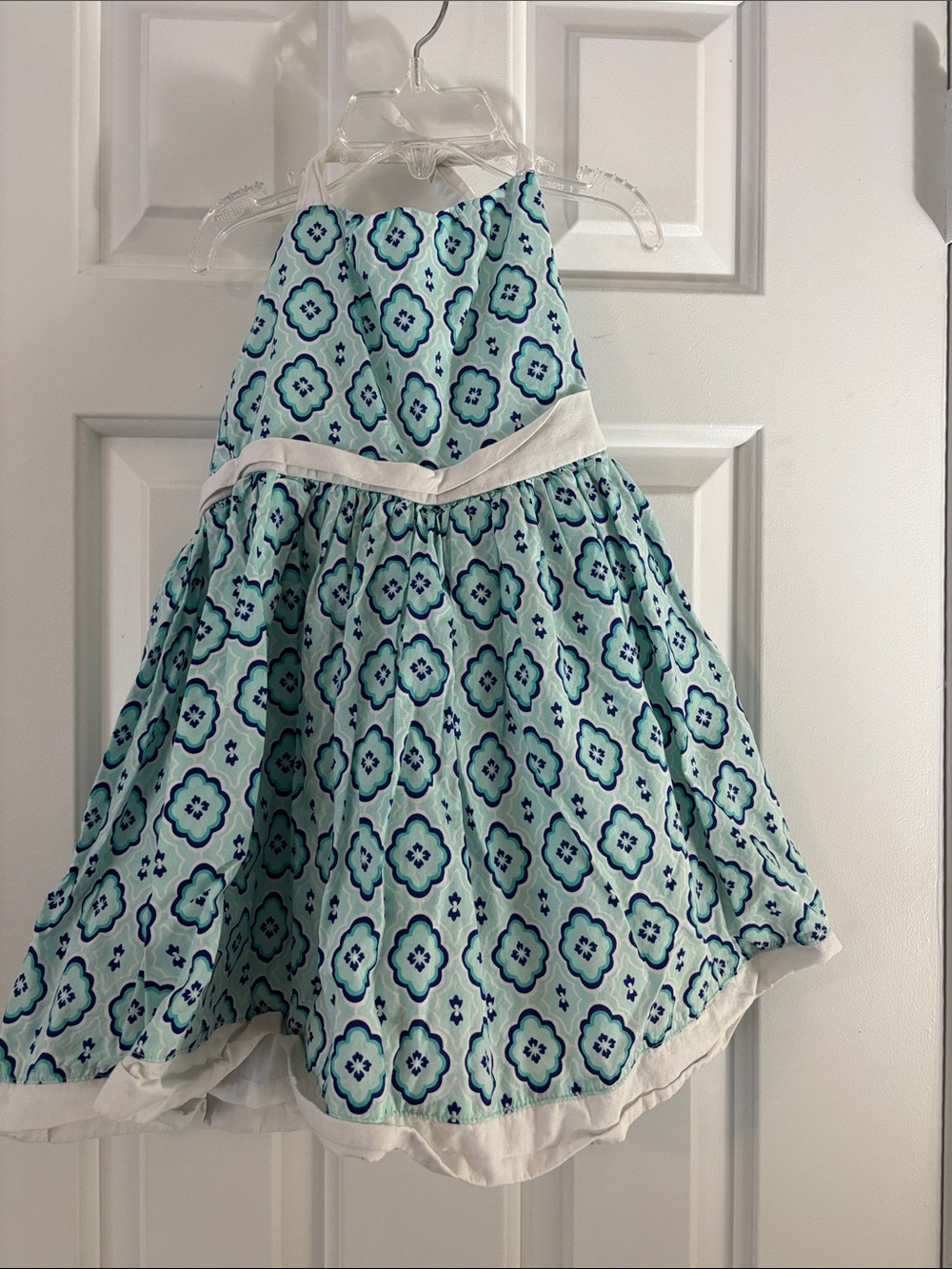 Janie and Jack Aqua Blue Halter Dress with White Trim